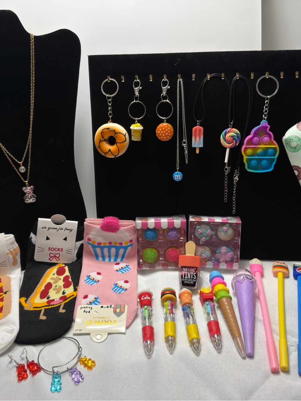 25-Piece Junk Food Themed Mixed Lot Fun Foodie Bundle Pens Erasers Socks Jewelry - Picture 12 of 12